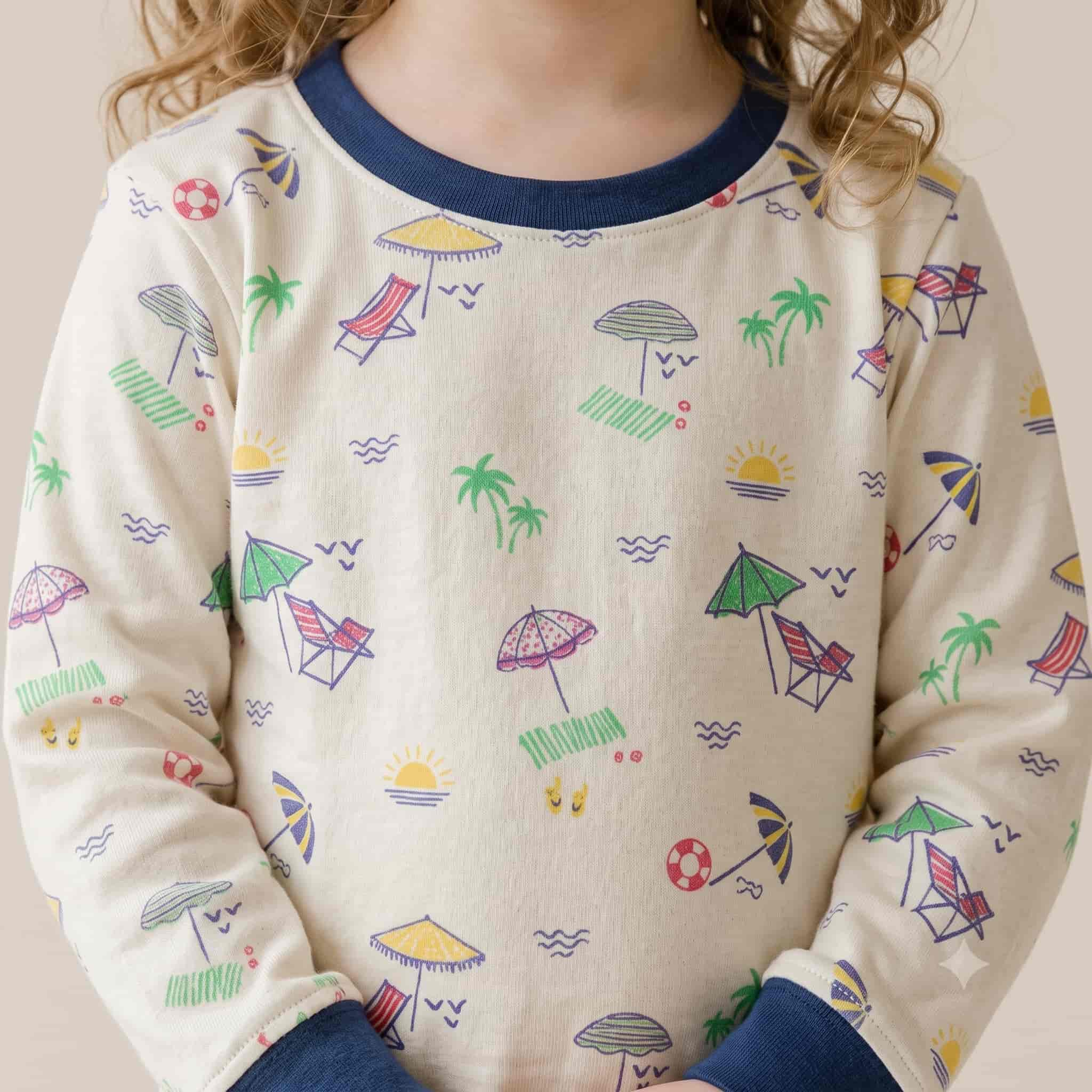Seaside Dreams Girls Full Sleeves Pajama Set - Navy Blue