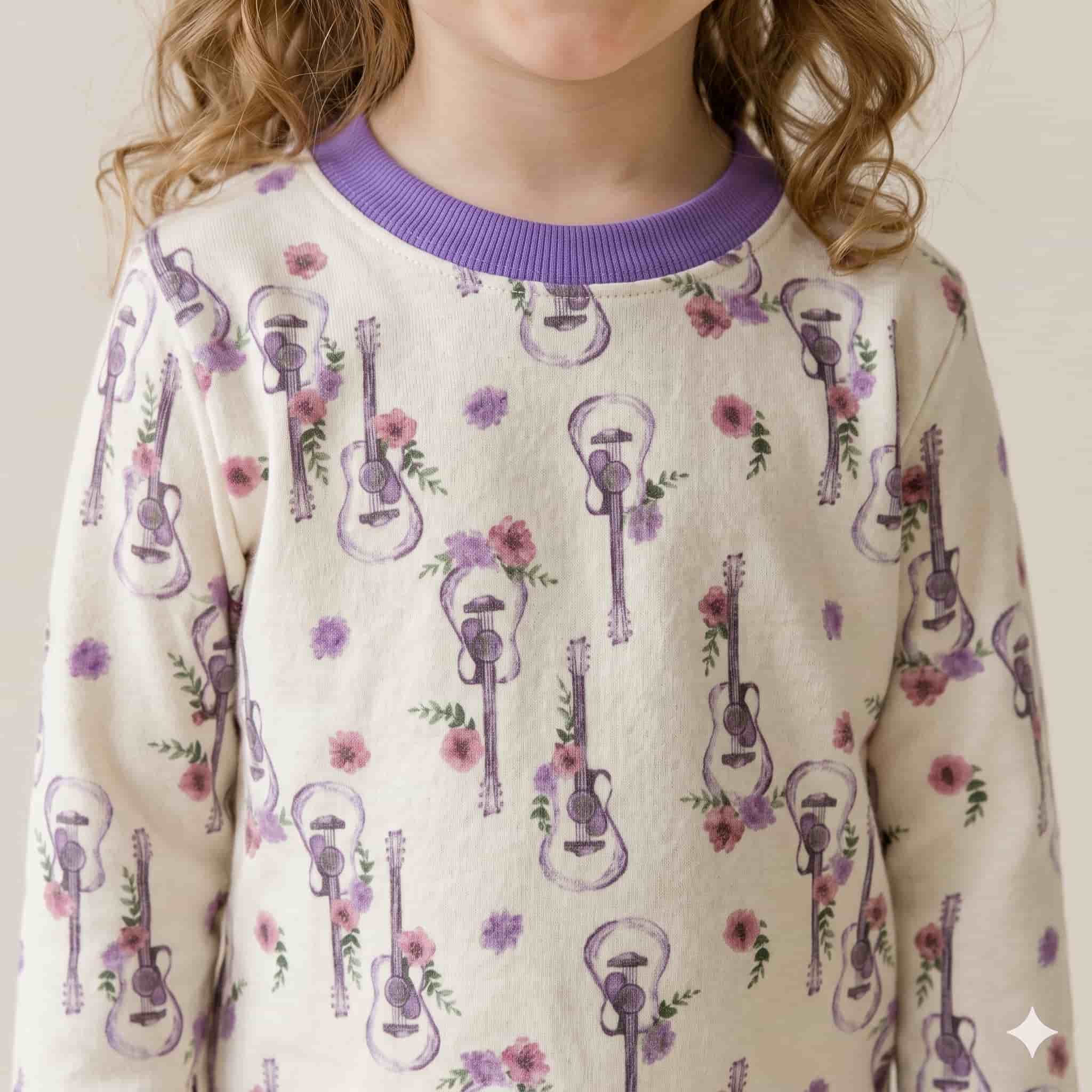 Melody Bloom Girls Full Sleeves Pajama Set - Cream