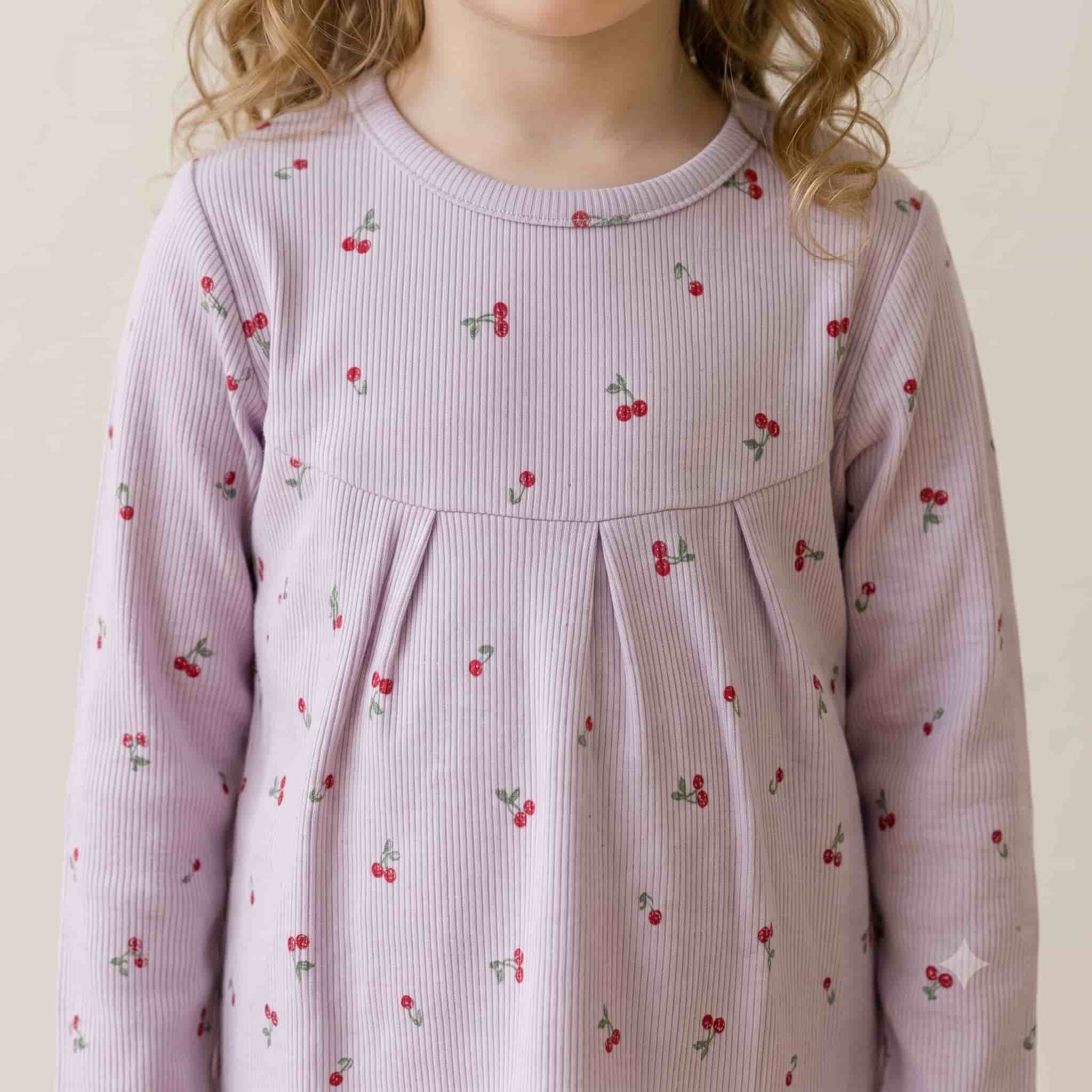 Cherry Charm Girls Full Sleeves Pajama Set - Lilac