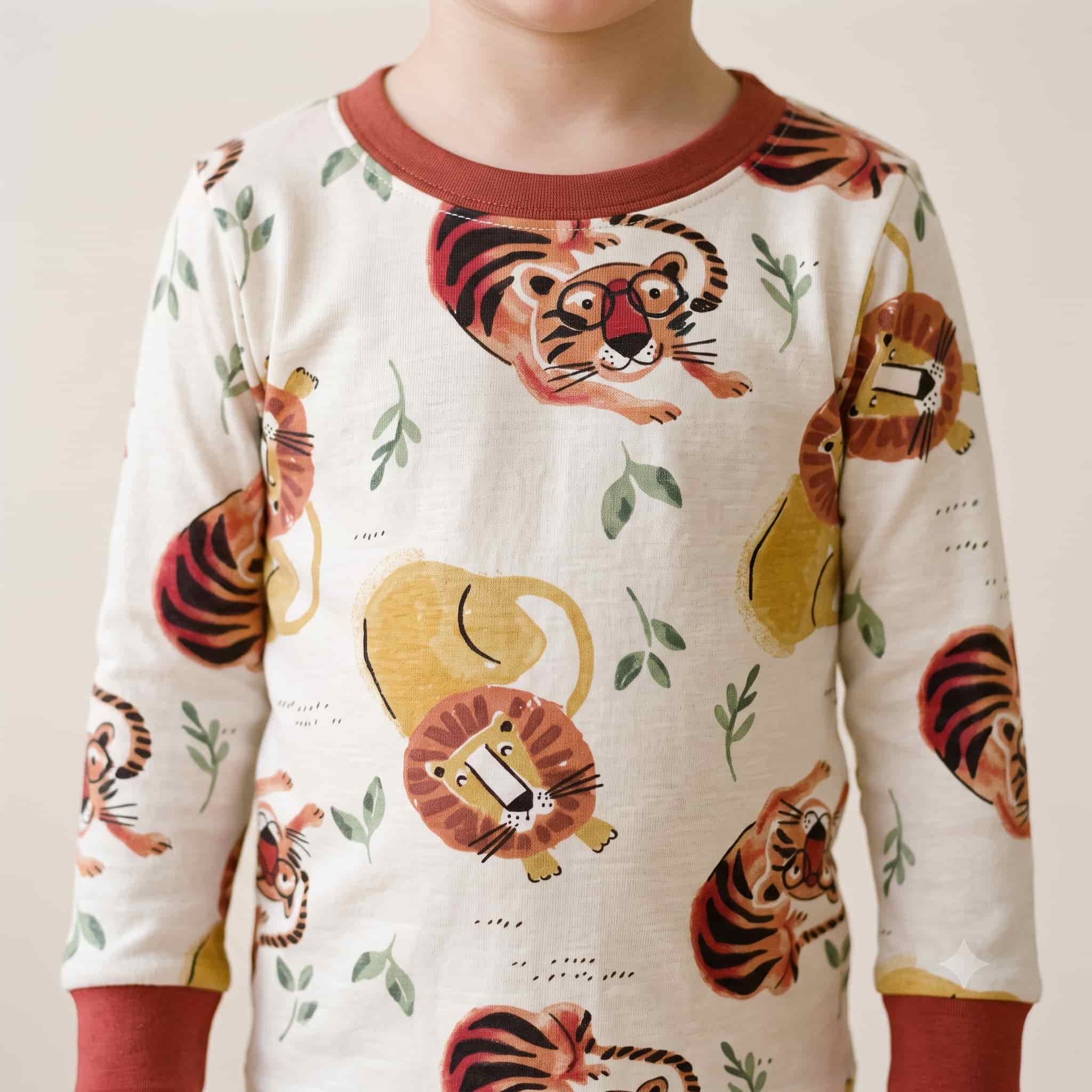 Jungle Safari Boys Full Sleeves Pajama Set - Terracotta Cream
