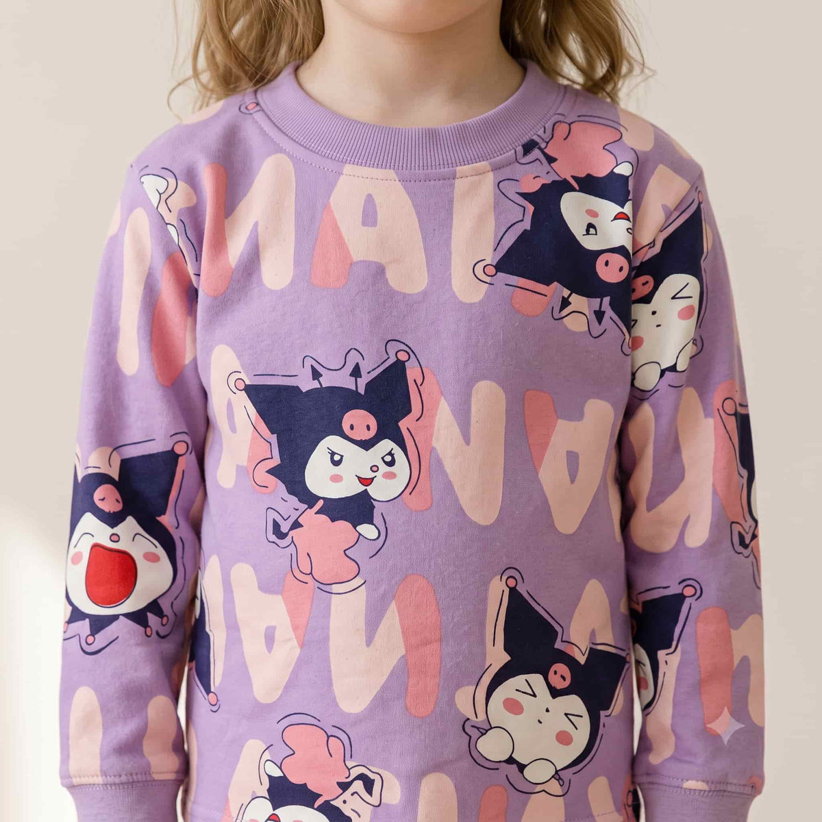 Kuromi Girls Winter Full Sleeves Pajama Set – Lavender