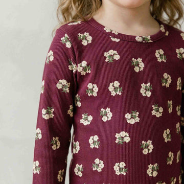 Little Bouquet Girls Full Sleeves Pajama Set - Maroon