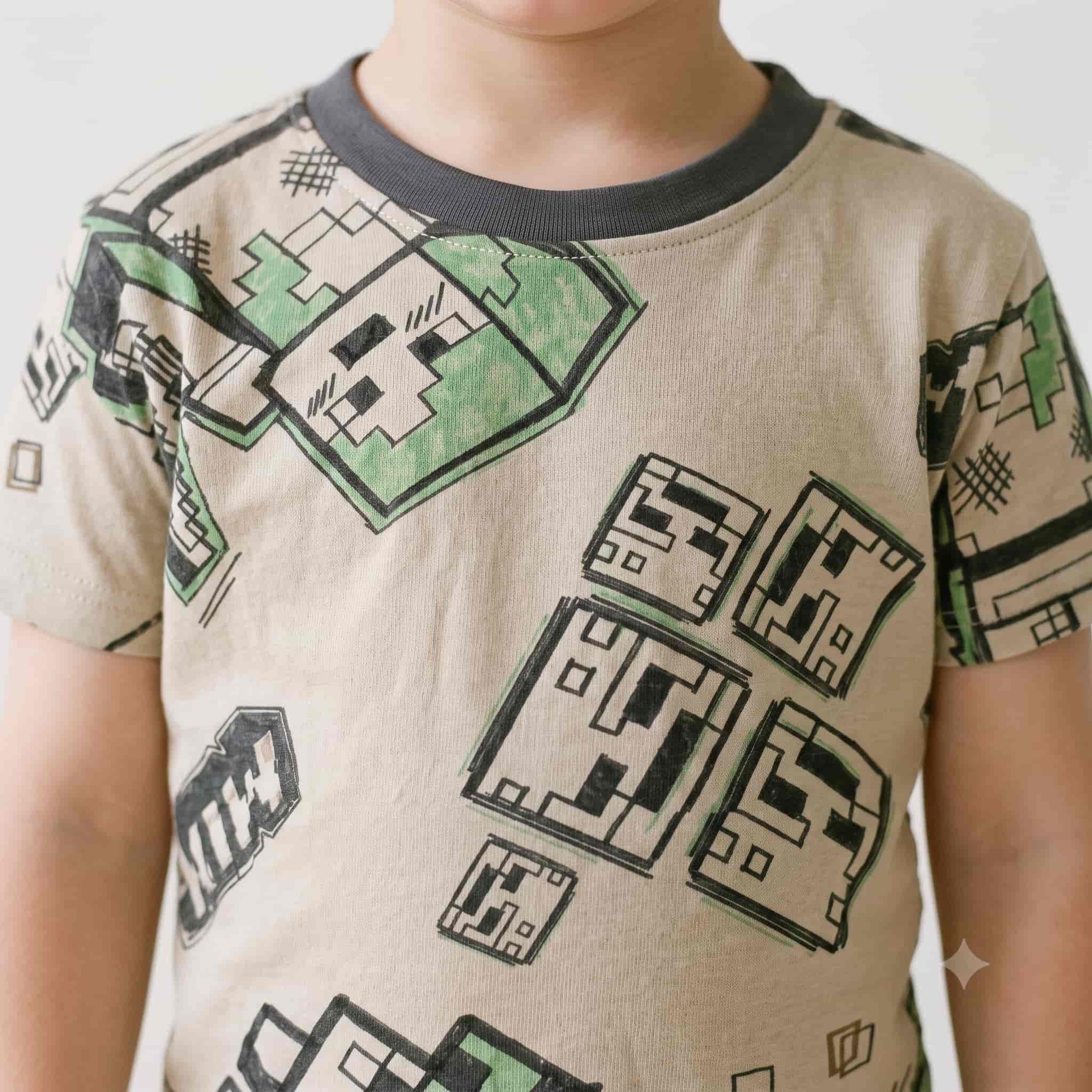 Pixel Quest Boys Half Sleeves Pajama Set - Beige