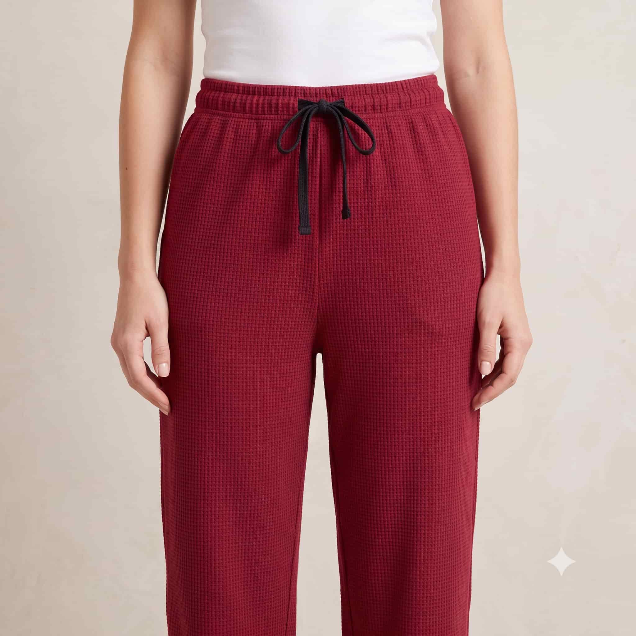 Berry Waffle Women Leggings - Burgundy