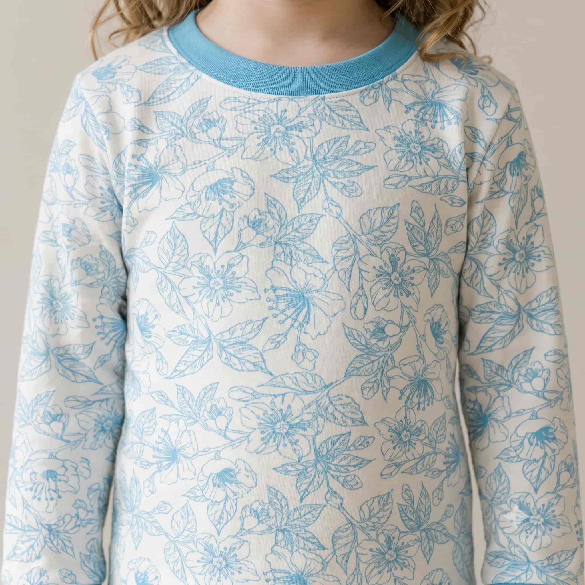 Azure Bloom Girls Full Sleeves Pajama Set - Sky Blue
