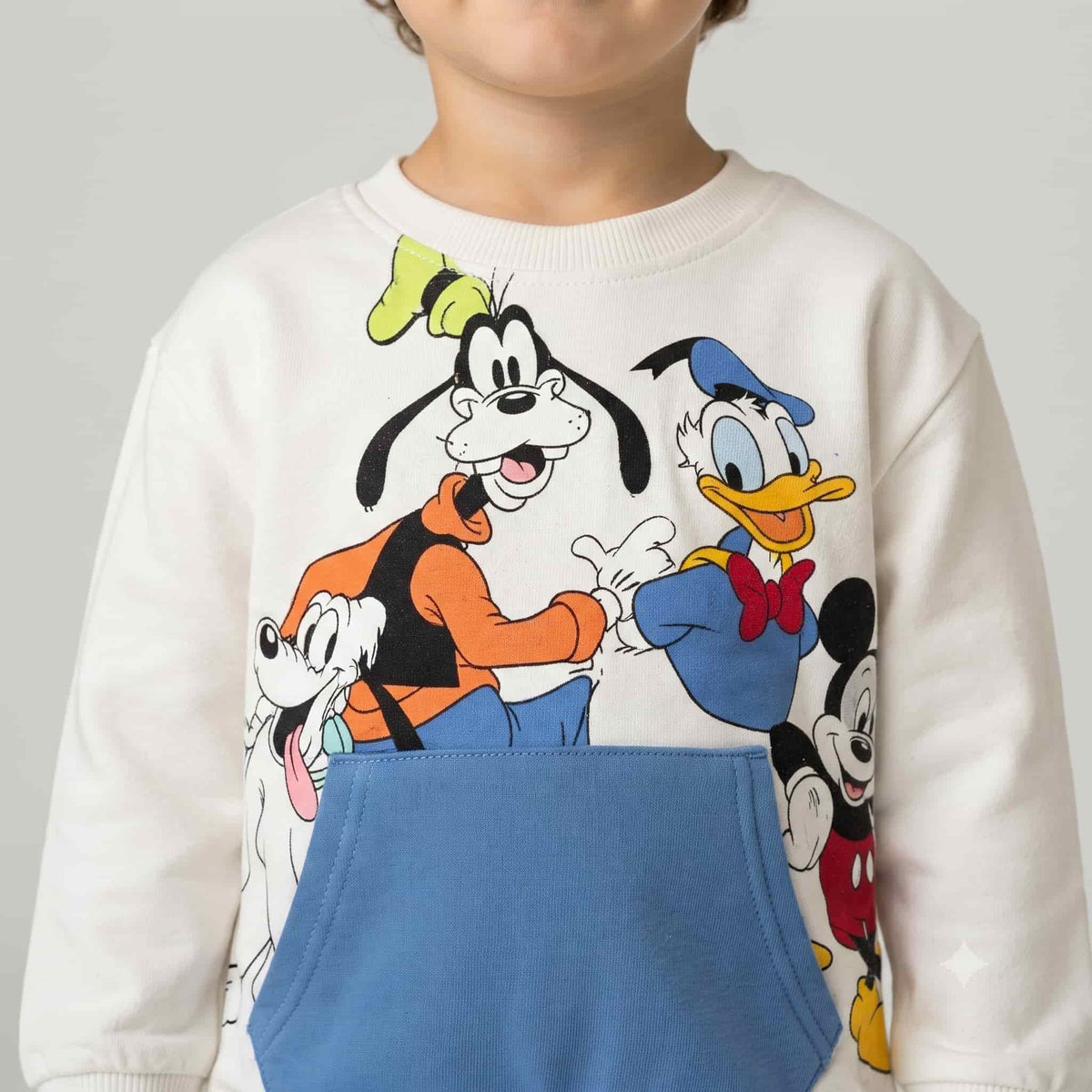 Mickey Mouse, Donald Duck, Goofy, & Pluto Boys Winter Full Sleeves Pajama Set – White & Blue