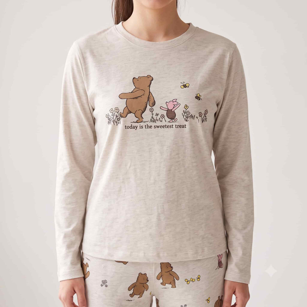 Pooh Women Full Sleeves Pajama Set - Beige