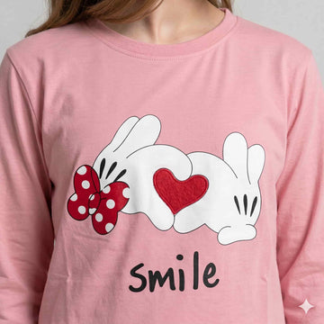 Heart Hug Girls Full Sleeves Pajama Set - Pink