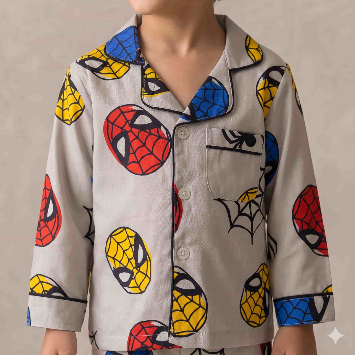 Spider Man Boys Full Sleeves Pajama Set - Grey
