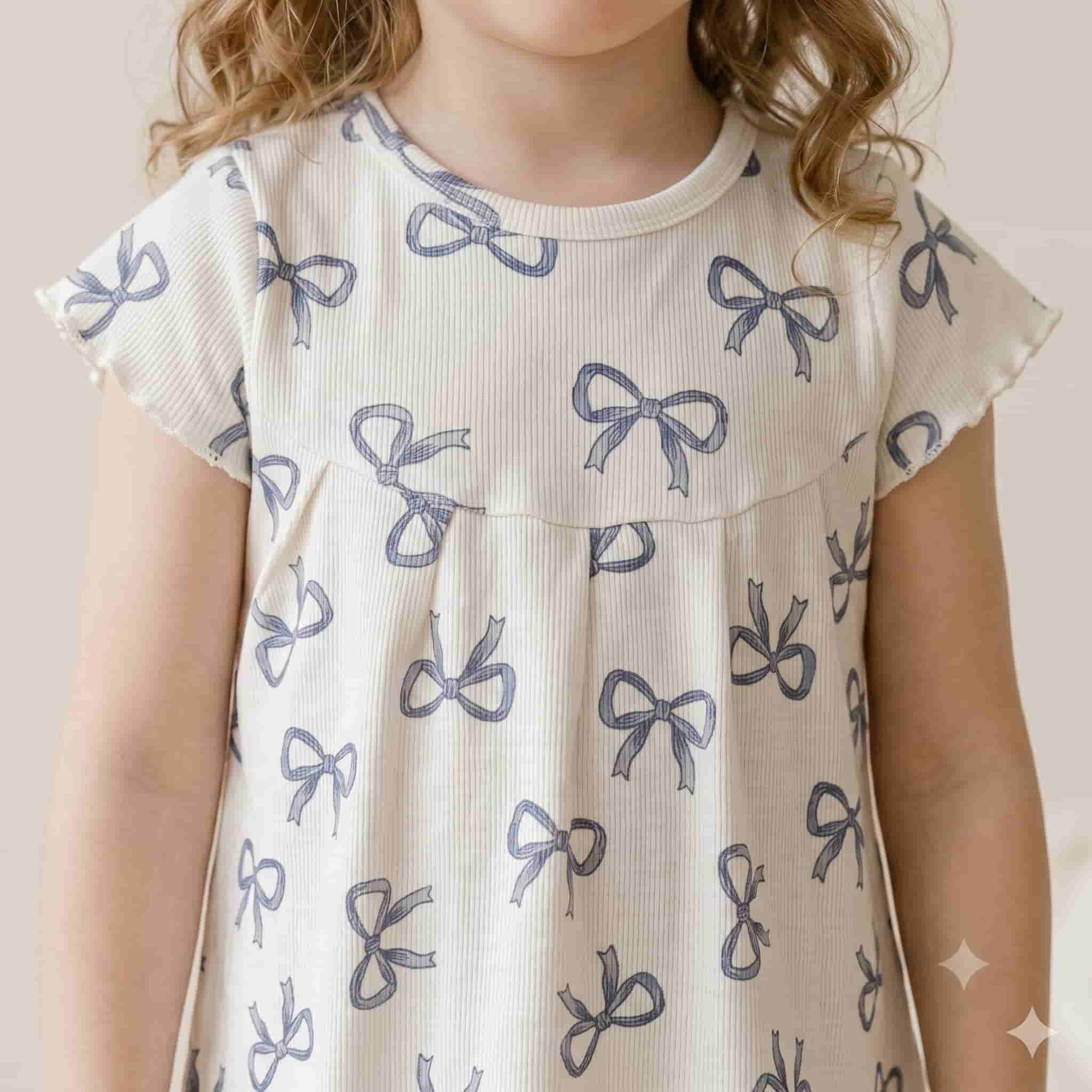 Ribbon Charm Girls Short Set - Cream