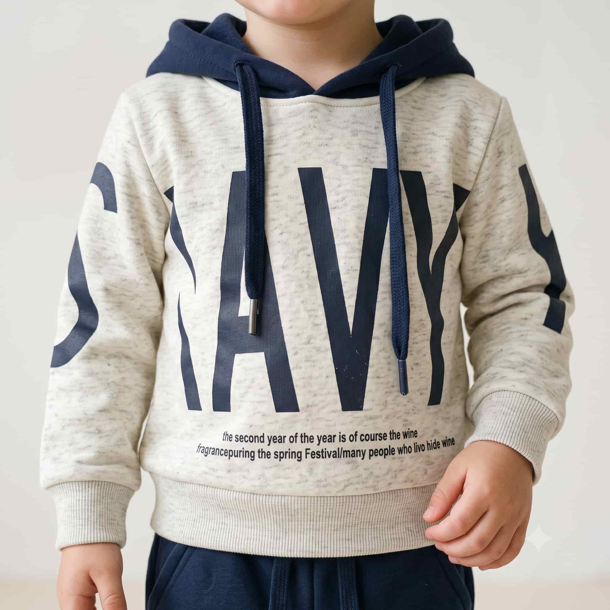 Navy Edge Boys Winter Full Sleeves Pajama Set – Light Grey & Navy Blue