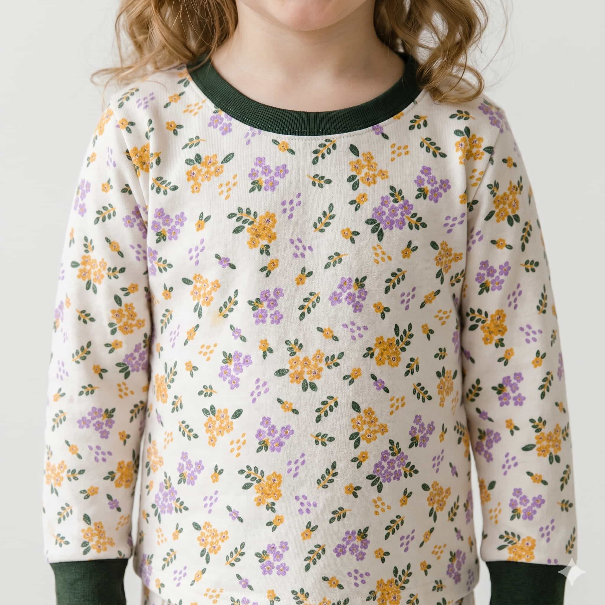 Floral Whimsy Girls Full Sleeves Pajama Set - Cream