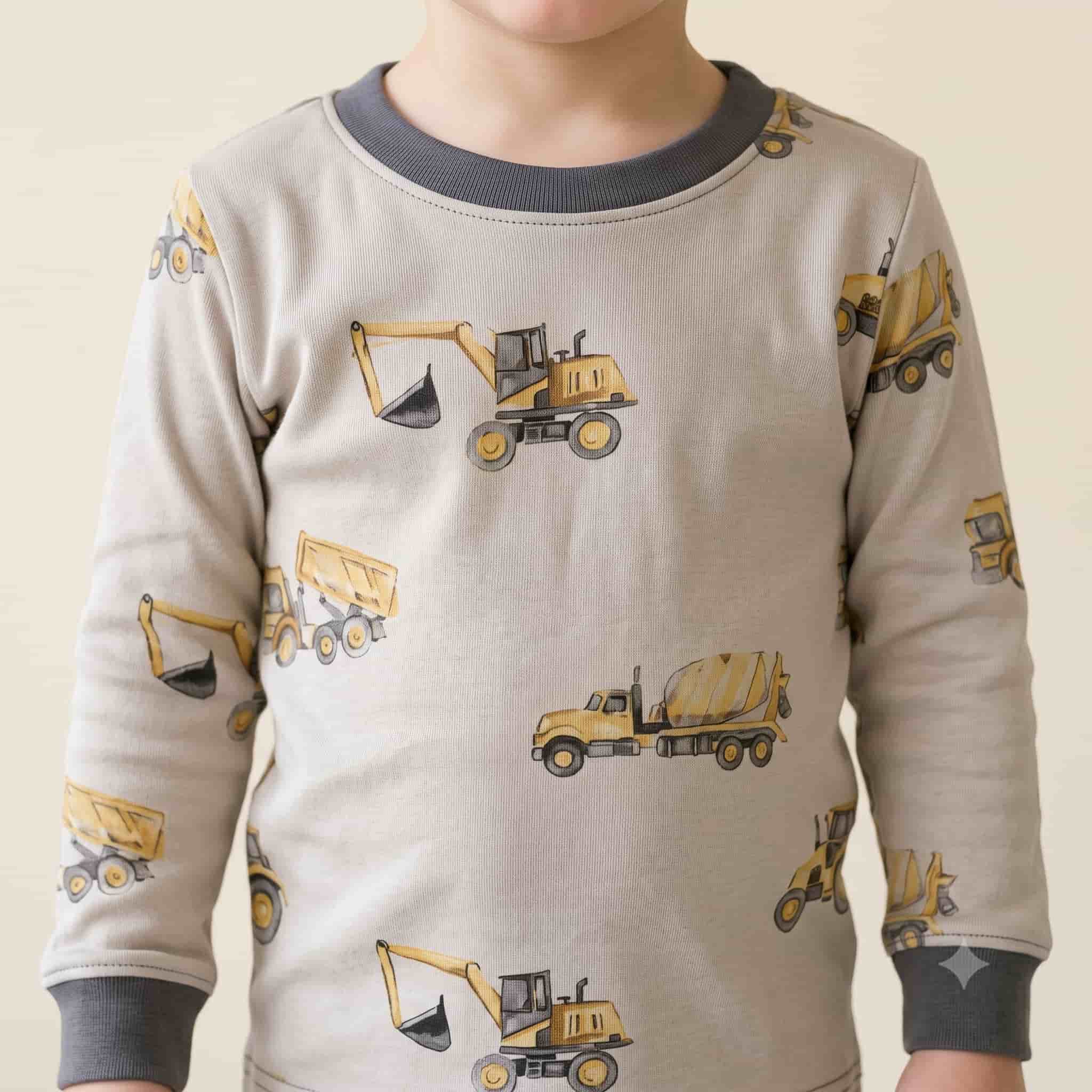 Construction Crew Boys Full Sleeves Pajama Set - Stone Grey