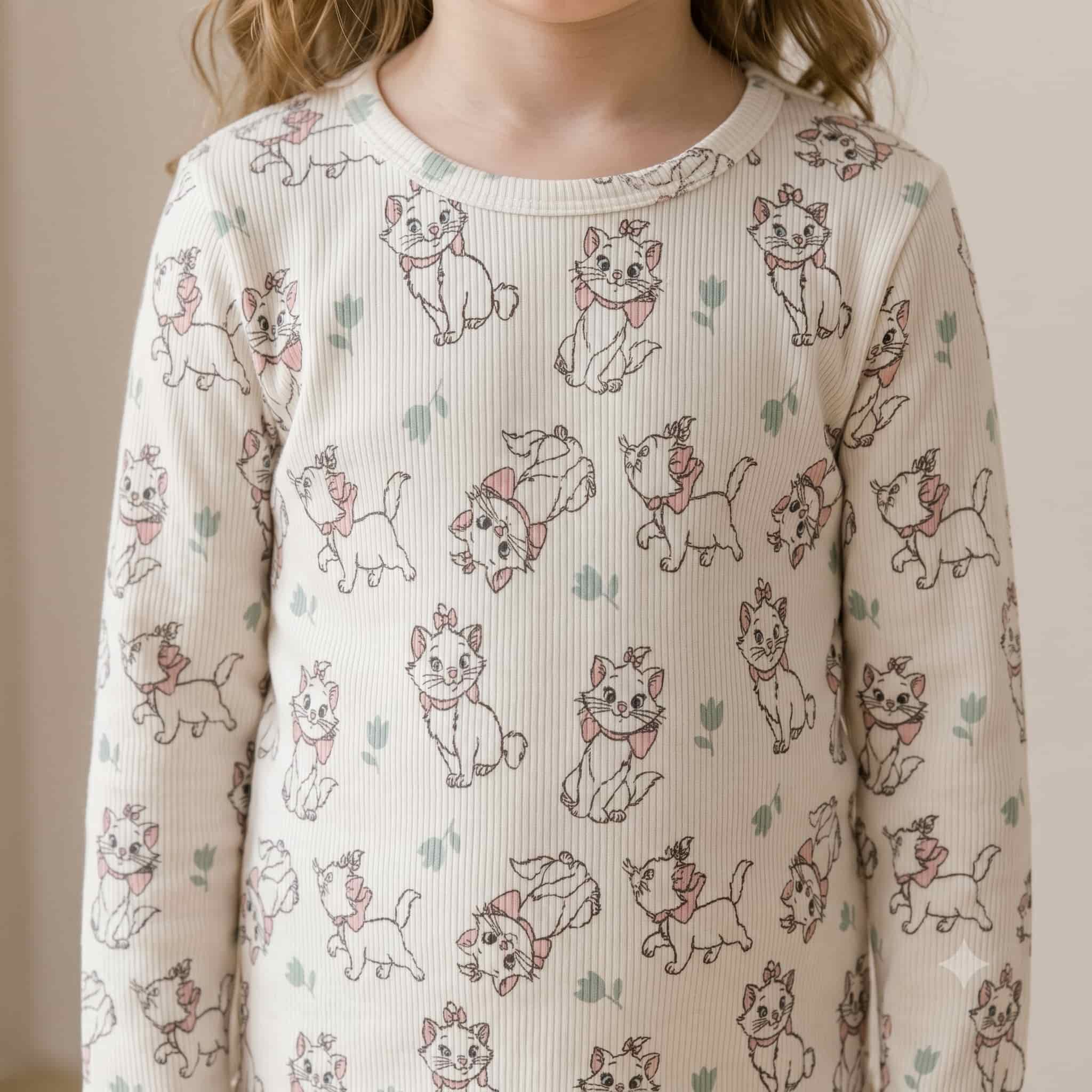 Marie Cat Girls Full Sleeves Pajama Set - Cream