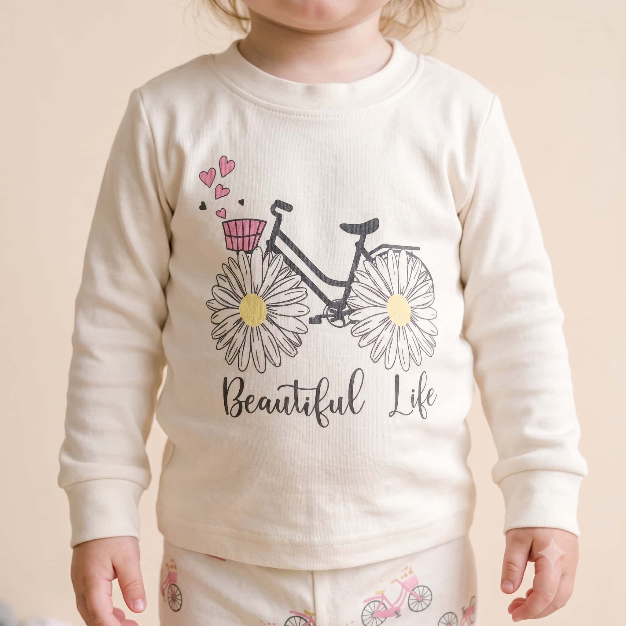 Daisy Ride Baby Girls Full Sleeves Pajama Set - Cream