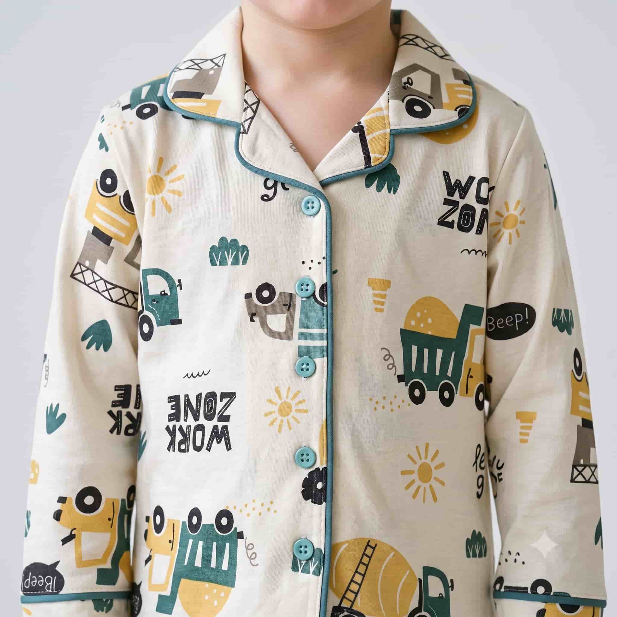 Busy Builders Boys Full Sleeves Pajama Set - Cream
