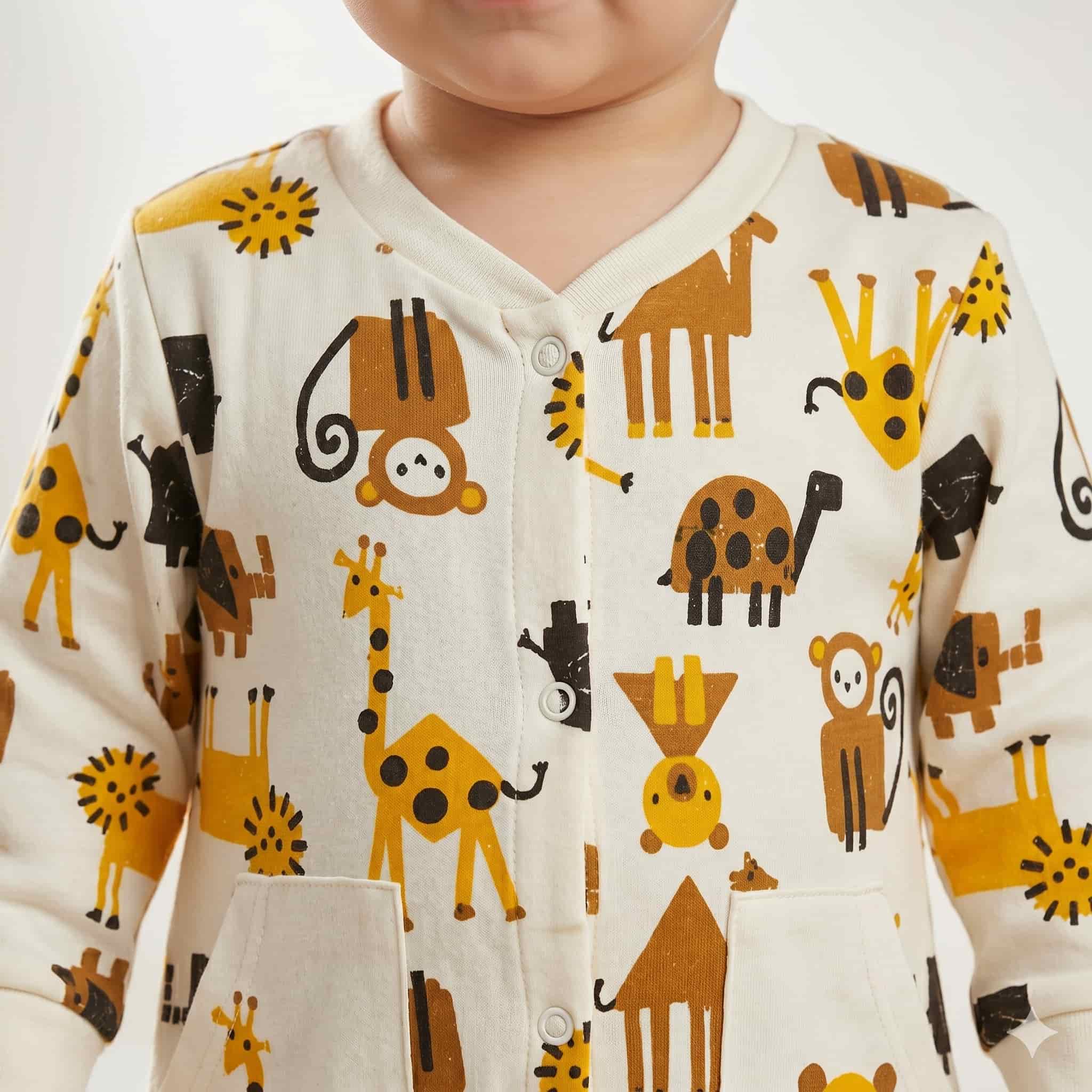 Safari Explorer Baby Boys Full Sleeves Pajama Set - Cream