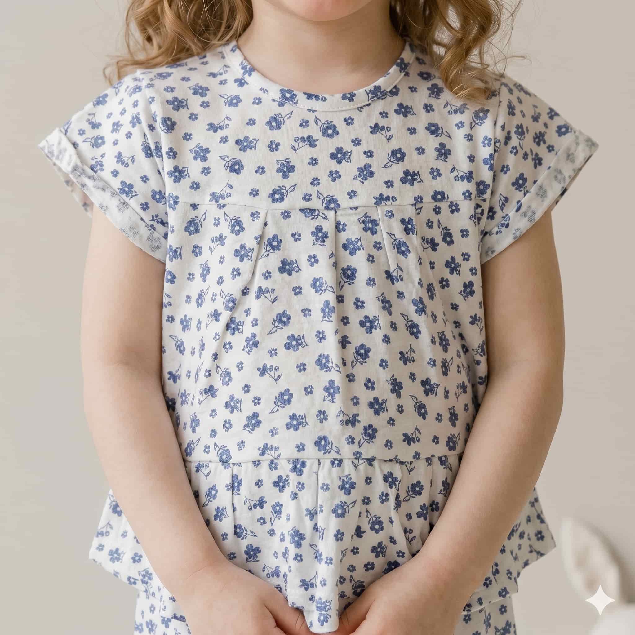 Blue Blossom Girls Short Set - White