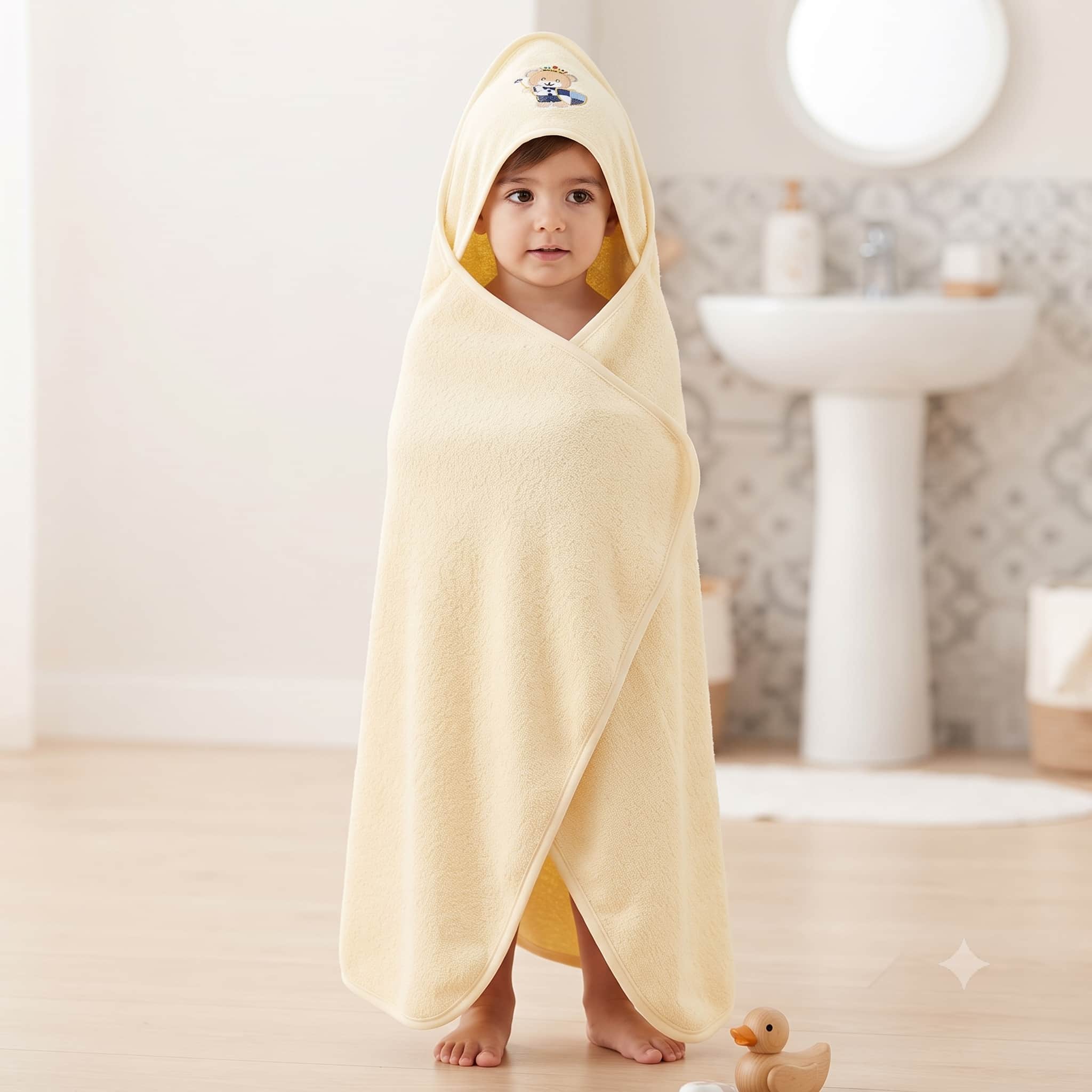 Honey Hug Baby Hooded Towel – Pastel Yellow