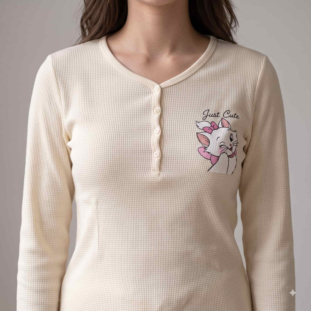 Marie Cat Women Full Sleeves Pajama Set - Cream