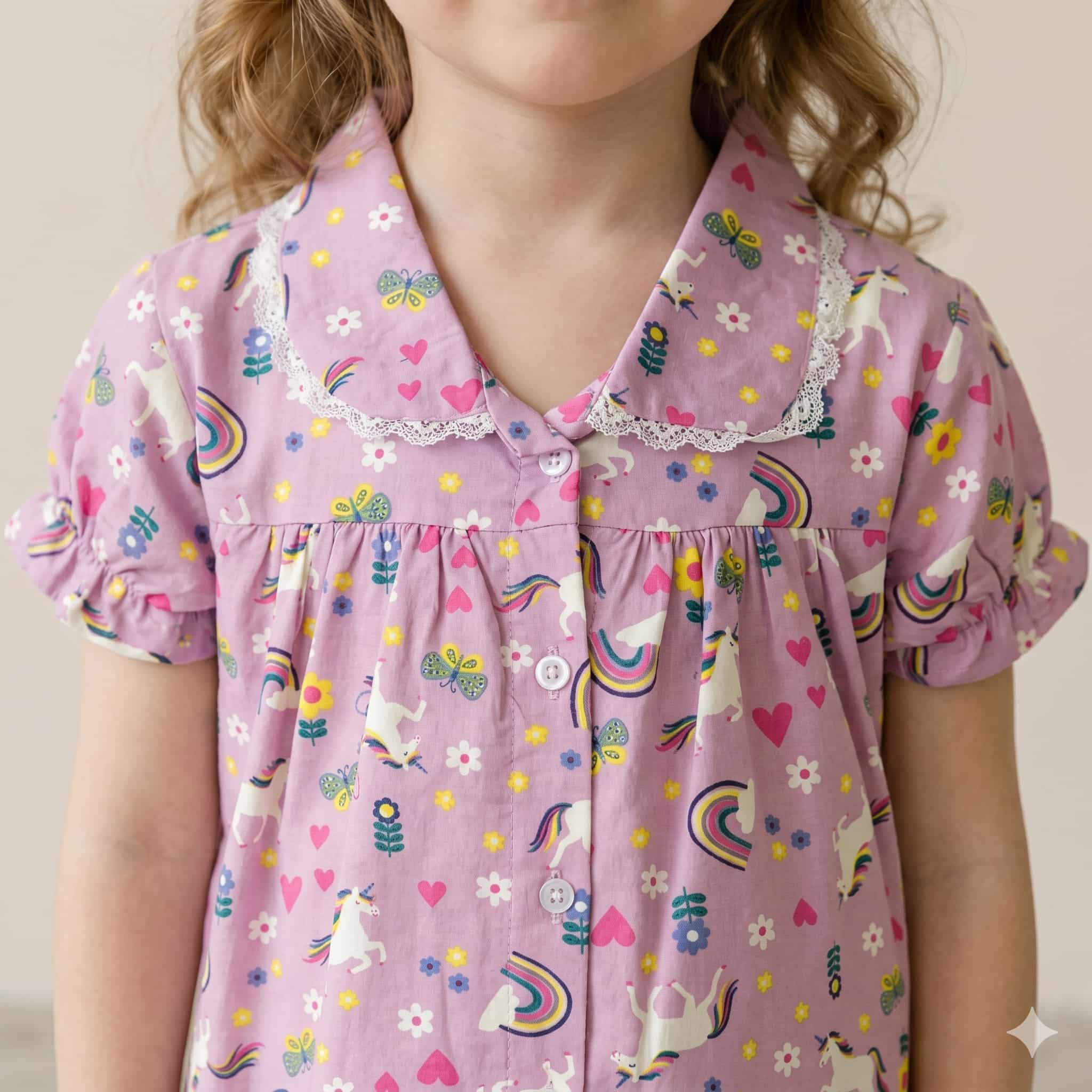 Unicorn Magic Girl Half Sleeves Pajama Set - Purple