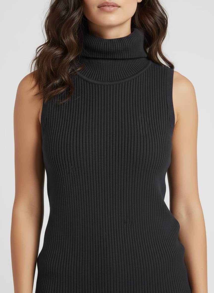 Turtle Neck Women Sleeveless Sweater-Black