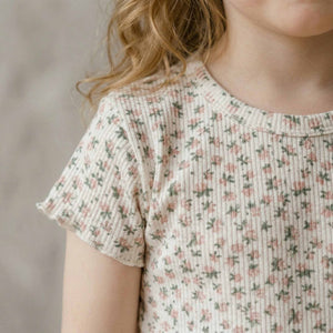 Meadow Blossom Girls' Short Sleeves Pajama Set - Cream & Pink