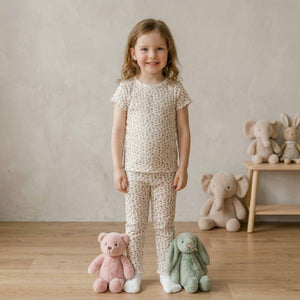 Meadow Blossom Girls' Short Sleeves Pajama Set - Cream & Pink
