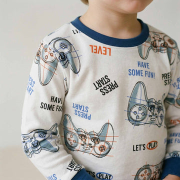 Game Set Start Boys Full Sleeves Pajama Set - White