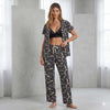 Monstera Leaf Cotton Women Half Sleeves Pajama Set - Black