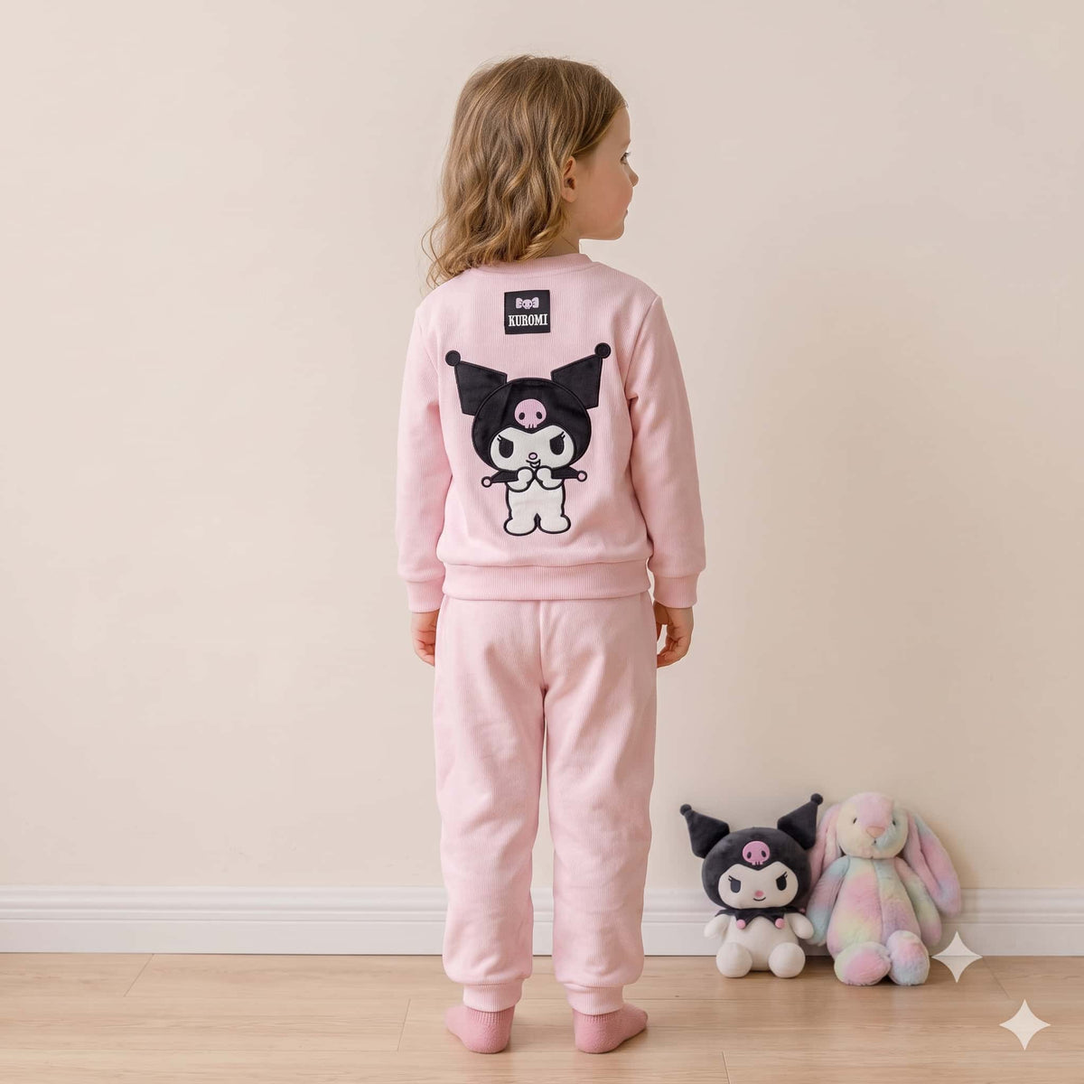 Kuromi Girls Winter Full Sleeves Pajama Set – Baby Pink