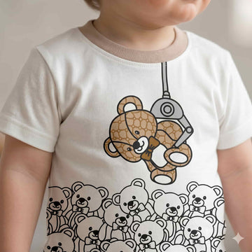 Claw Machine Bear Catch Half Sleeves Baby boy Pajama Set - White