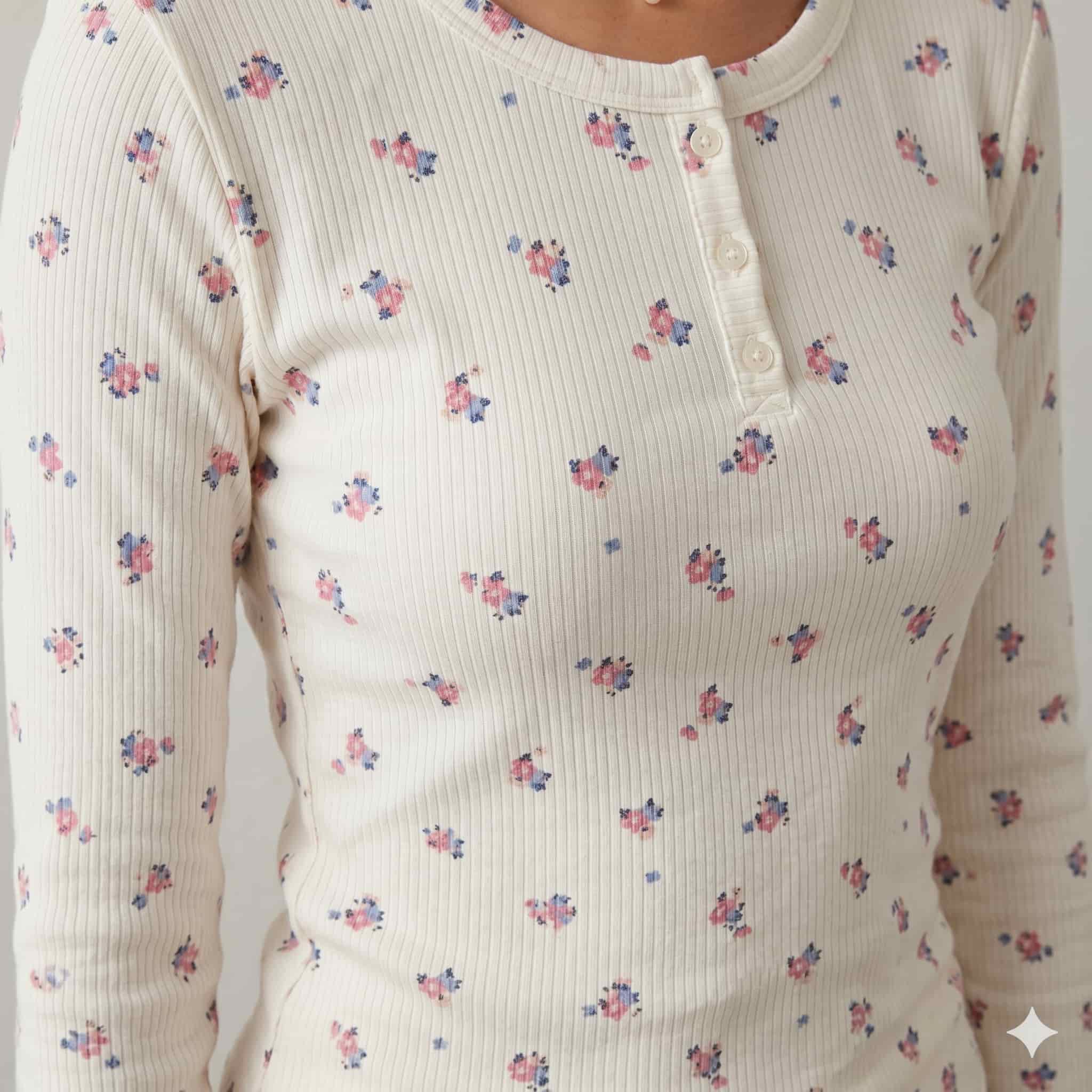 Pastel Petals Women Full Sleeves Pajama Set - Cream