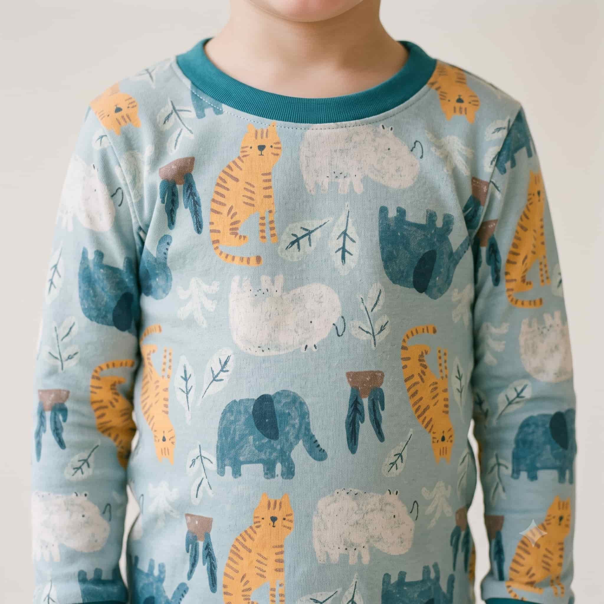 Jungle Critters Boys Full Sleeves Pajama Set - Soft Teal