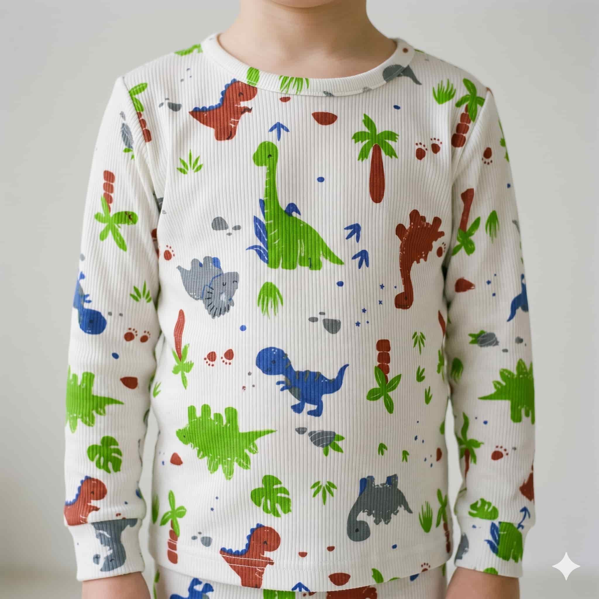 Dino Safari Boys Full Sleeves Pajama Set – White