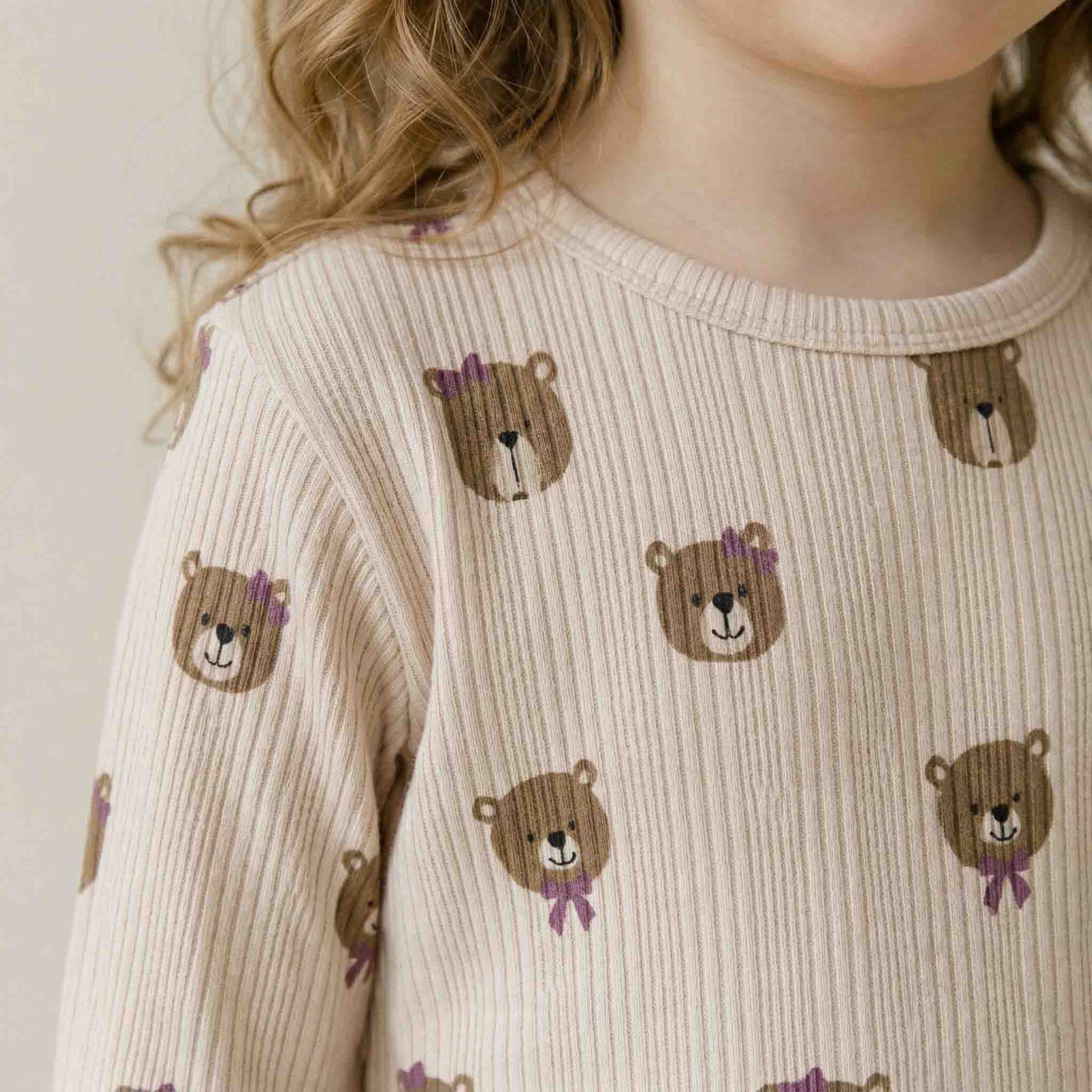 Bear Girls Full Sleeves Pajama Set - Cream