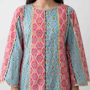 Diamond Motif Print Women Darra - Blue & Pink