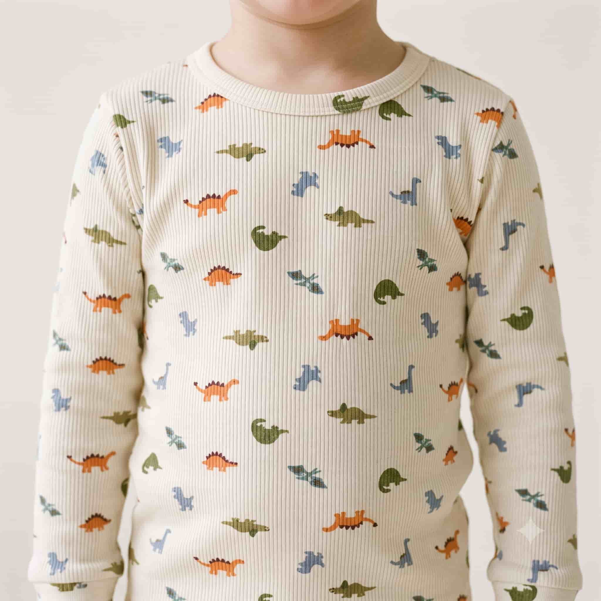 Tiny Dinos Boys Full Sleeves Pajama Set - Cream
