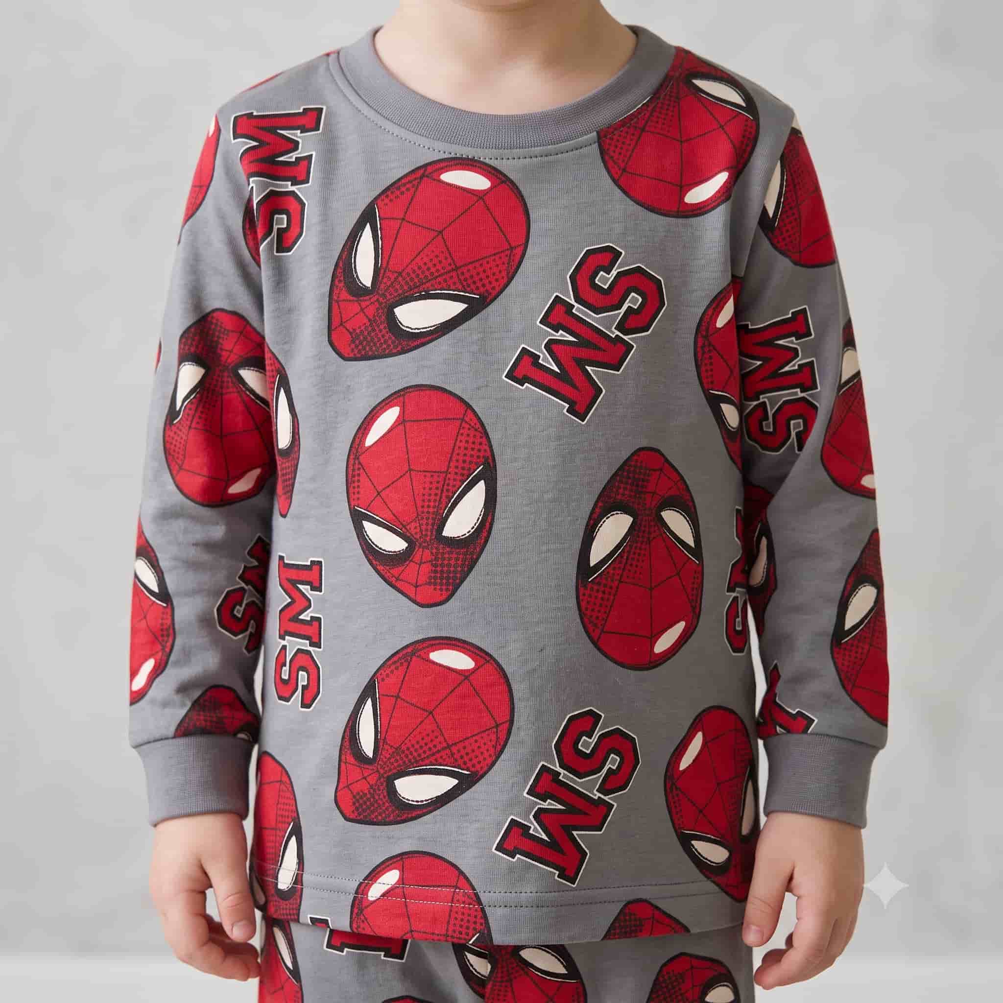 Spider Man Boys Full Sleeves Pajama Set - Grey