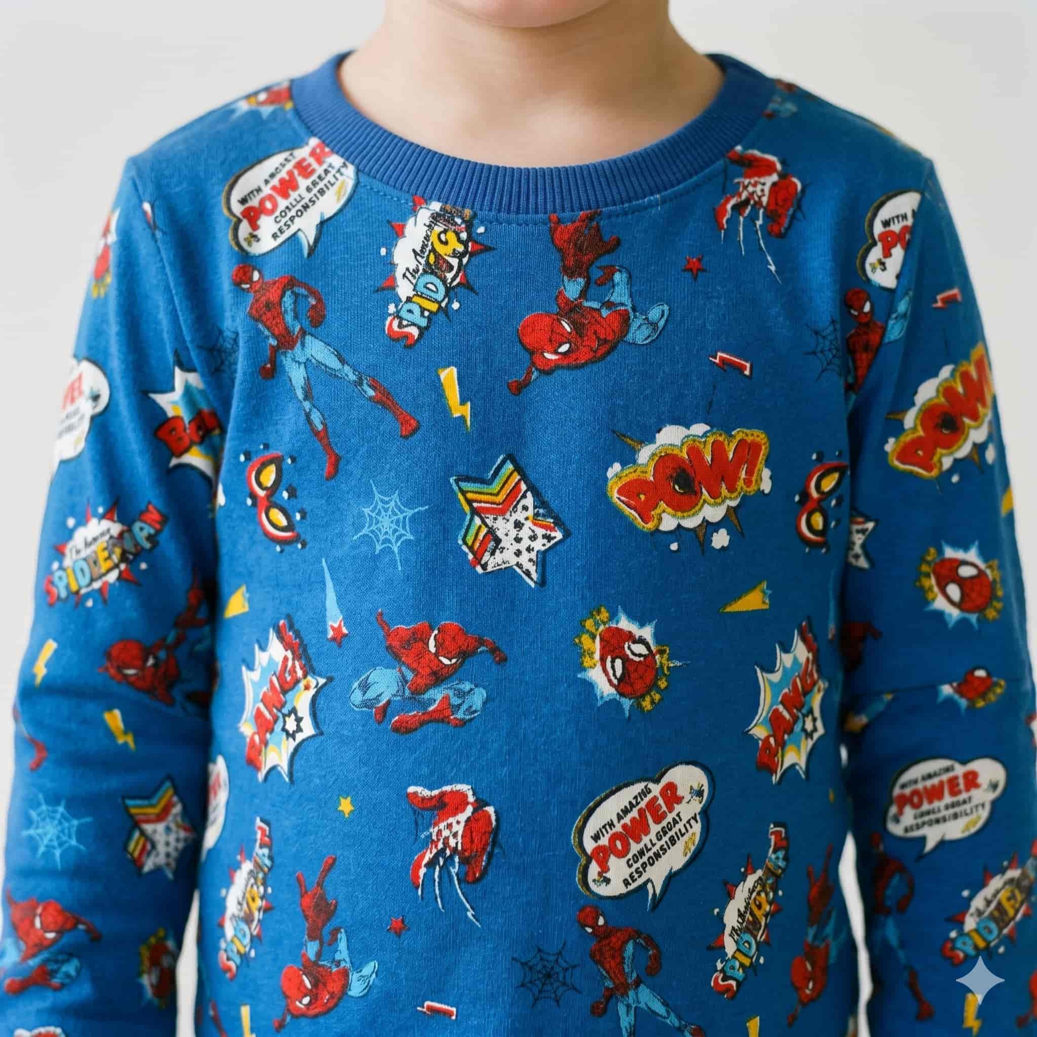 Comic Hero Boys Full Sleeves Pajama Set - Blue