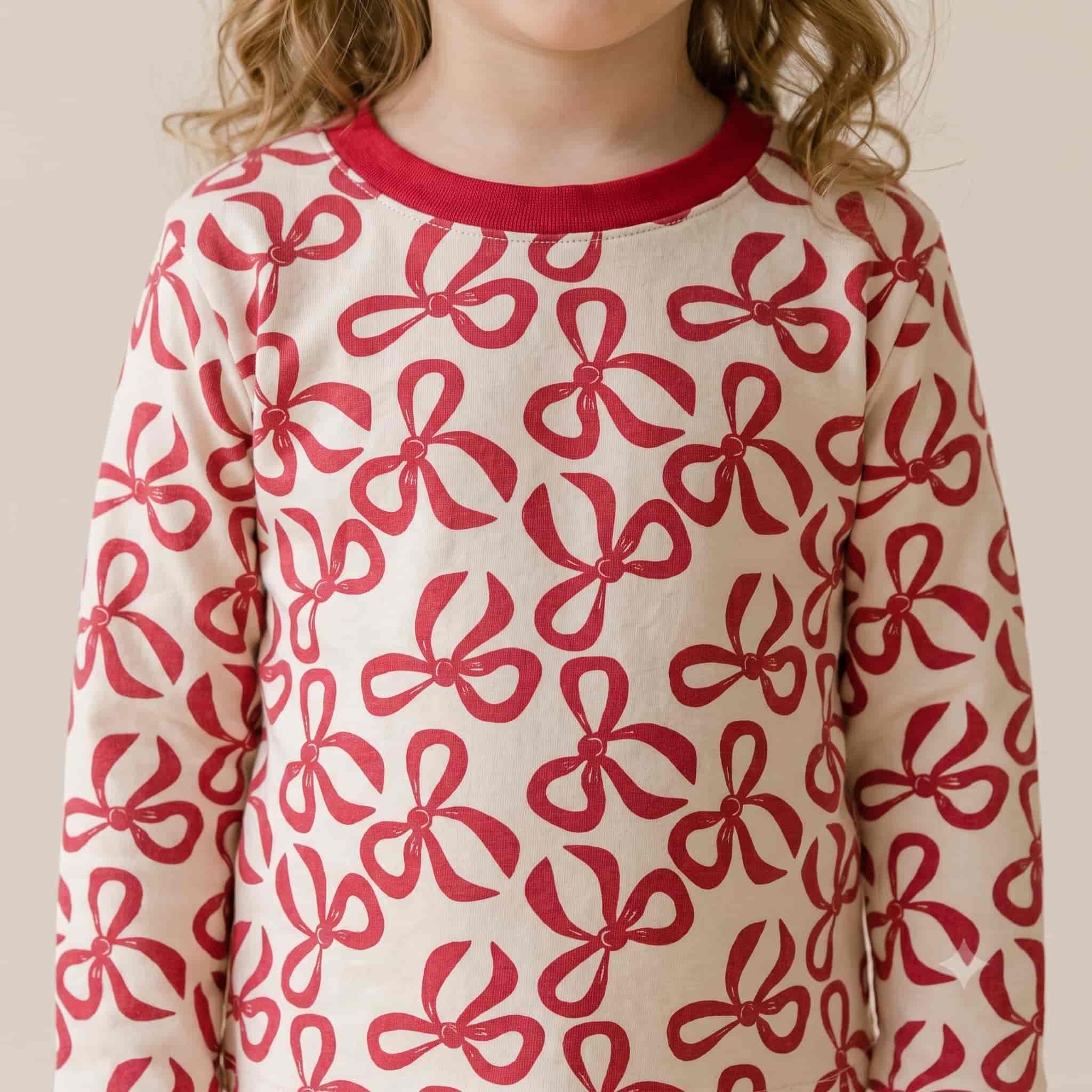 Crimson Bows Girls Full Sleeves Pajama Set - Crimson Red