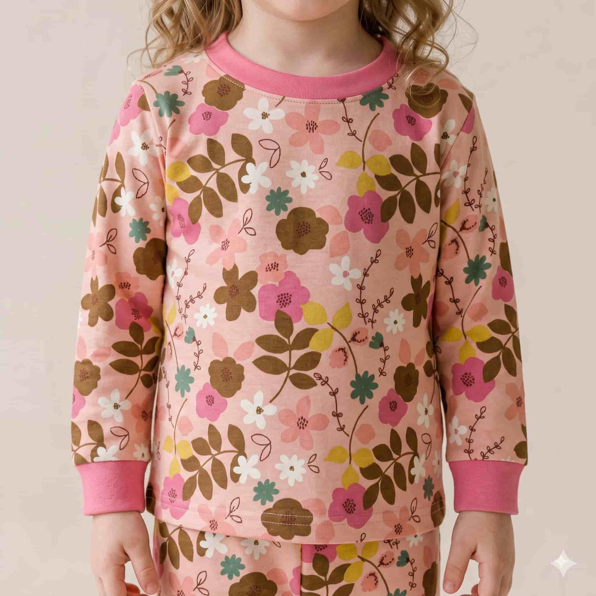 Retro Bloom Girls Full Sleeves Pajama Set - Pink