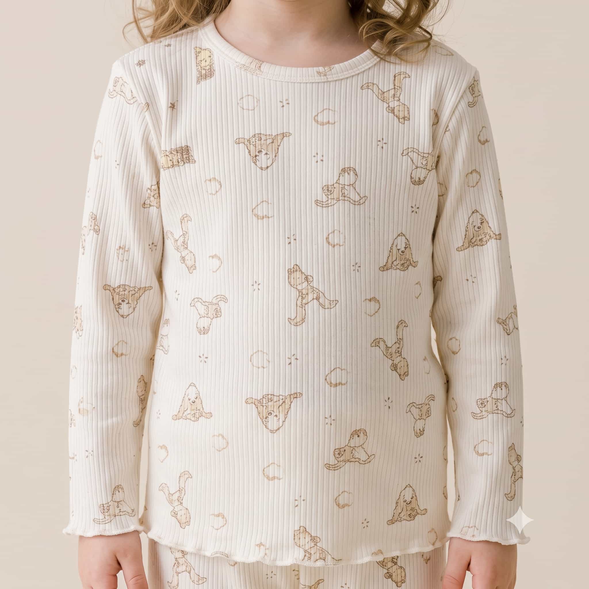 Doodle Girls Full Sleeves Pajama Set – Cream