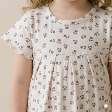Lavender Bloom Girls Half Sleeves Pajama Set – White