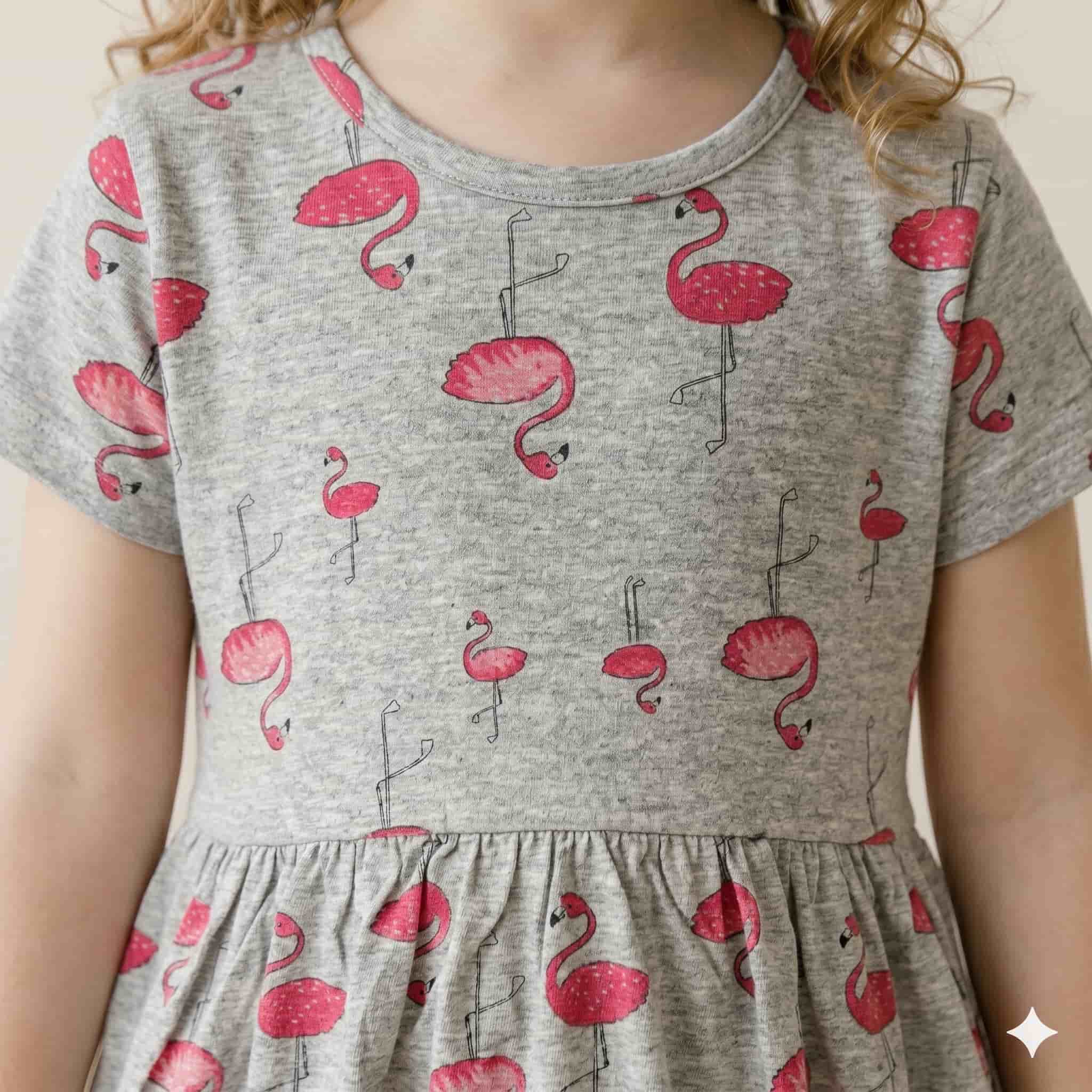 Tropical Flamingo Girls Frock Set - Grey