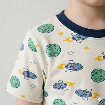 Cosmic Cruise Boys Half Sleeves Short Set - Cream