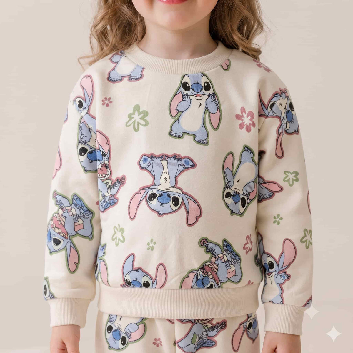 Stitch Girls Winter Full Sleeves Pajama Set – Cream