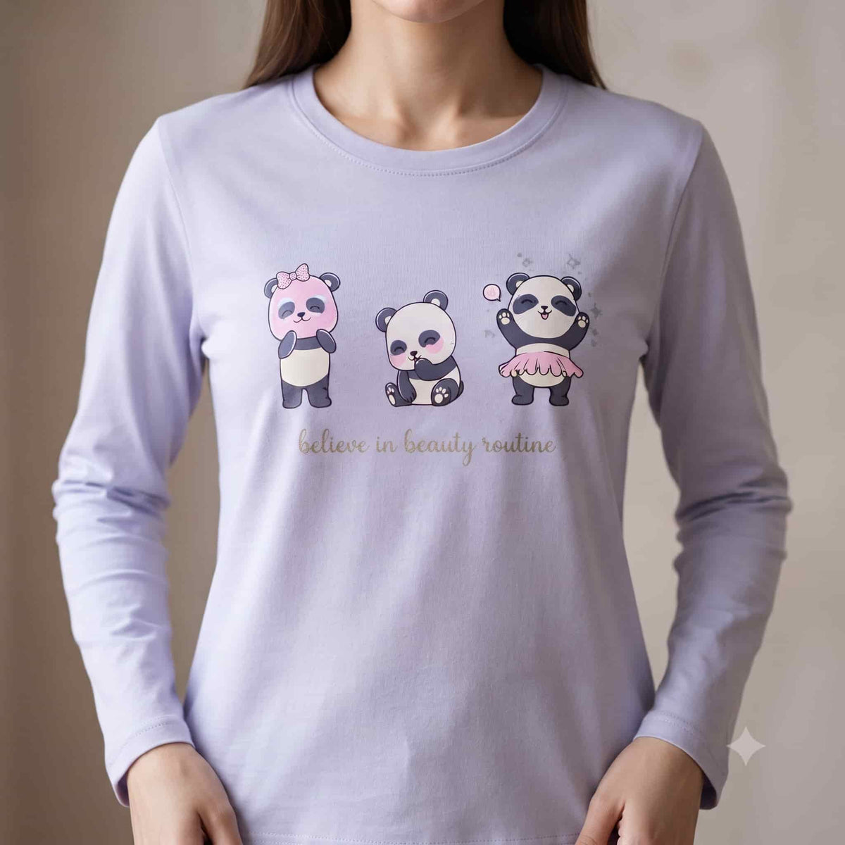 Panda Glow Women Full Sleeves Pajama Set - Lavender