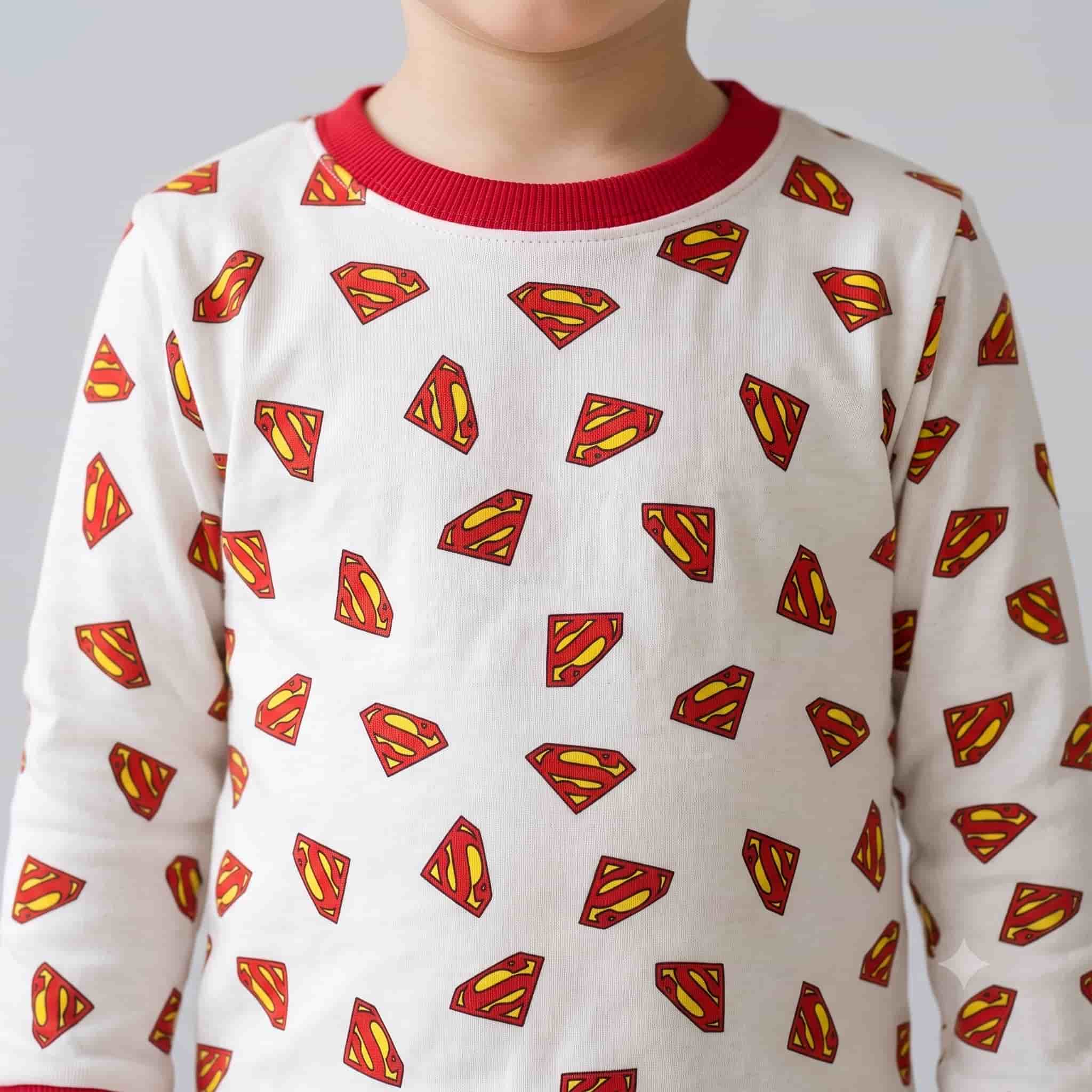Super Man Boys Full Sleeves Pajama Set - White