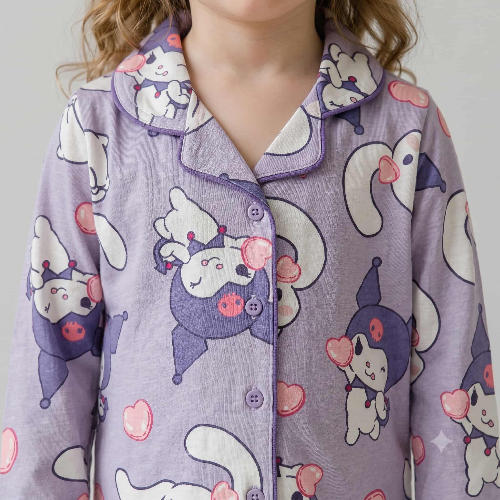 Kuromi Girls Full Sleeves Pajama Set – Lavender
